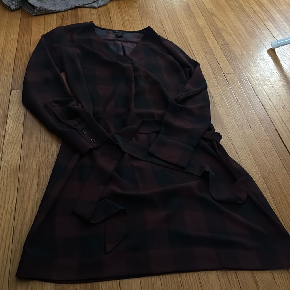 Ann Taylor Maroon Plaid Dress belted